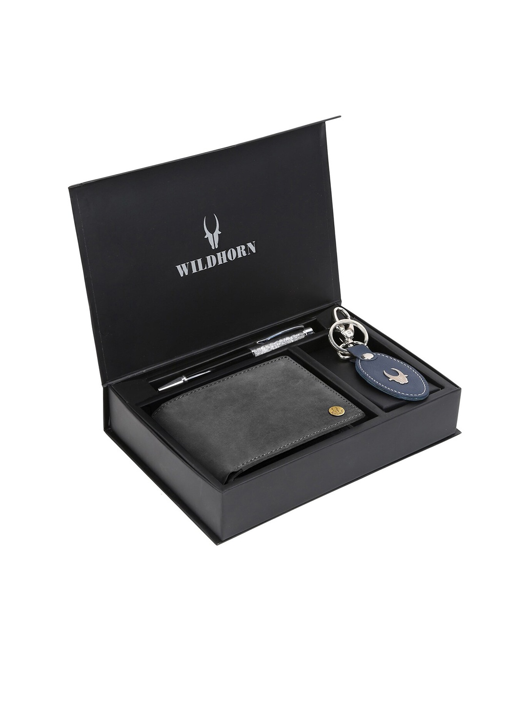 

WildHorn Men Grey & Blue RFID Protected Genuine Leather Accessory Gift Set