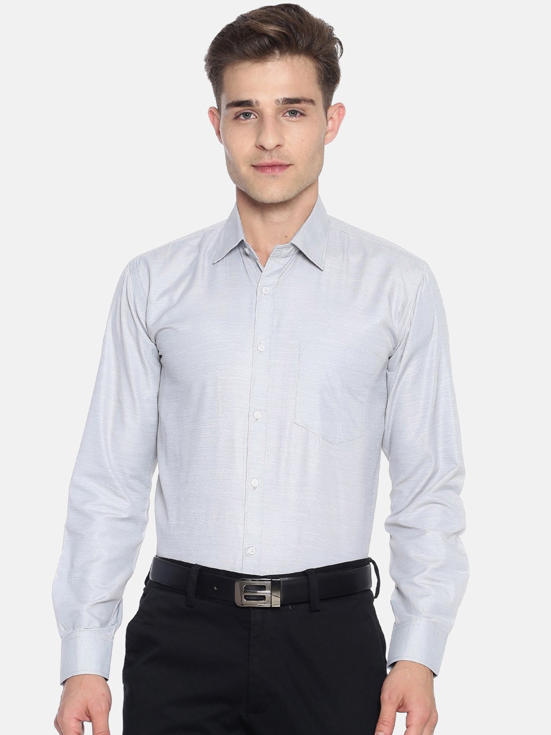 

Instafab Men Grey Regular Fit Solid Casual Shirt