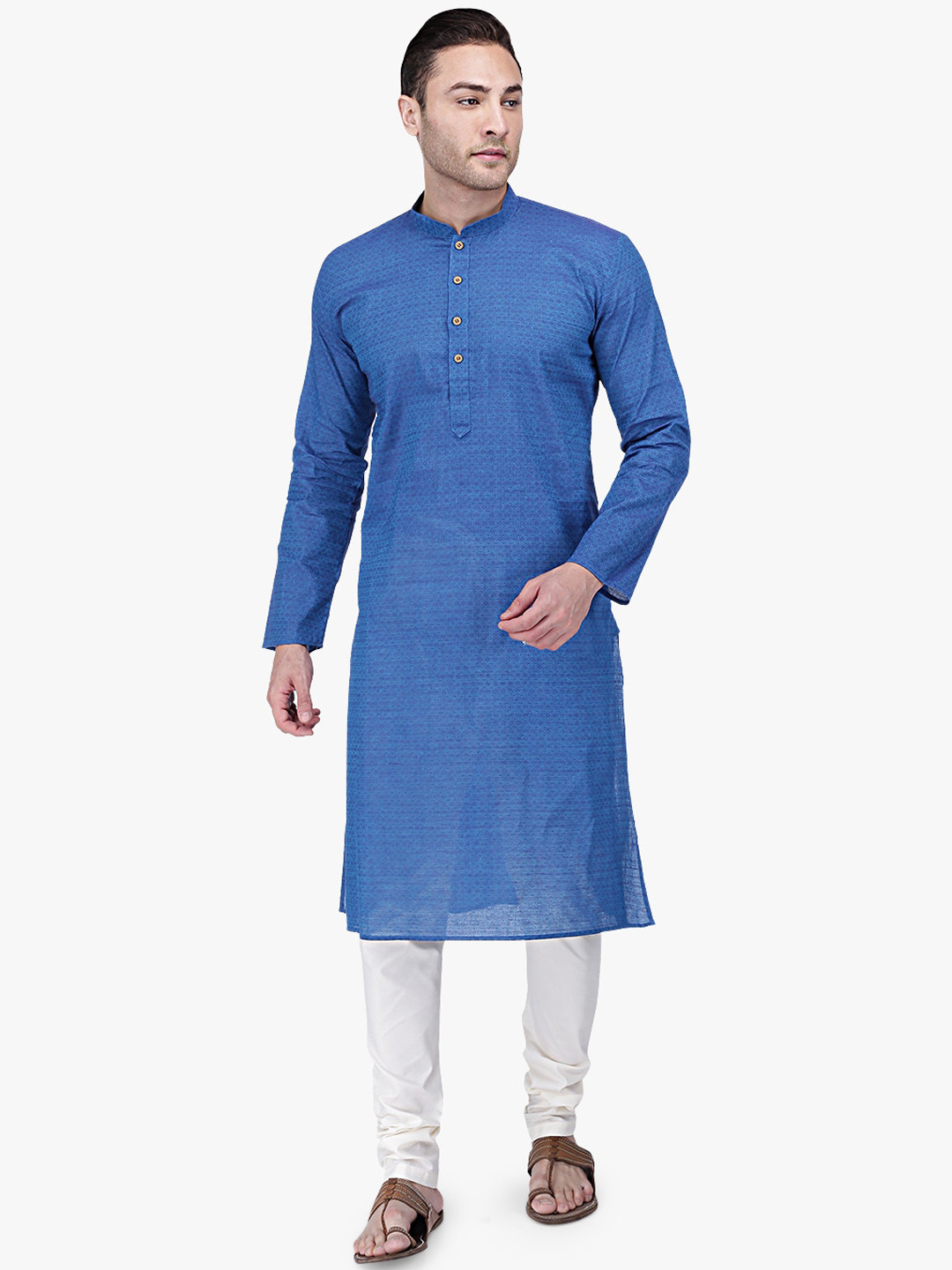 

RAJUBHAI HARGOVINDAS Men Blue & Off-White Solid Kurta with Pyjamas
