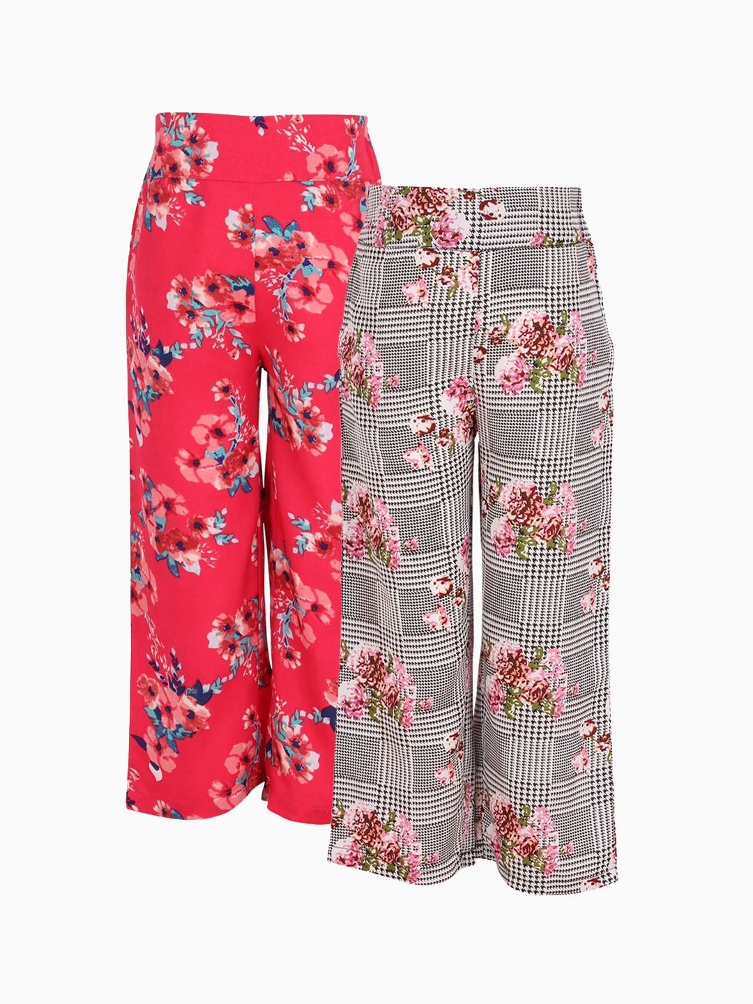 CUTECUMBER Girls Pack Of 2 Regular Fit Floral Printed Culottes, Pink
