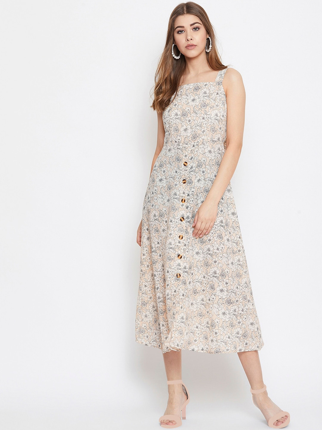 

Berrylush Women Beige Printed A-Line Dress
