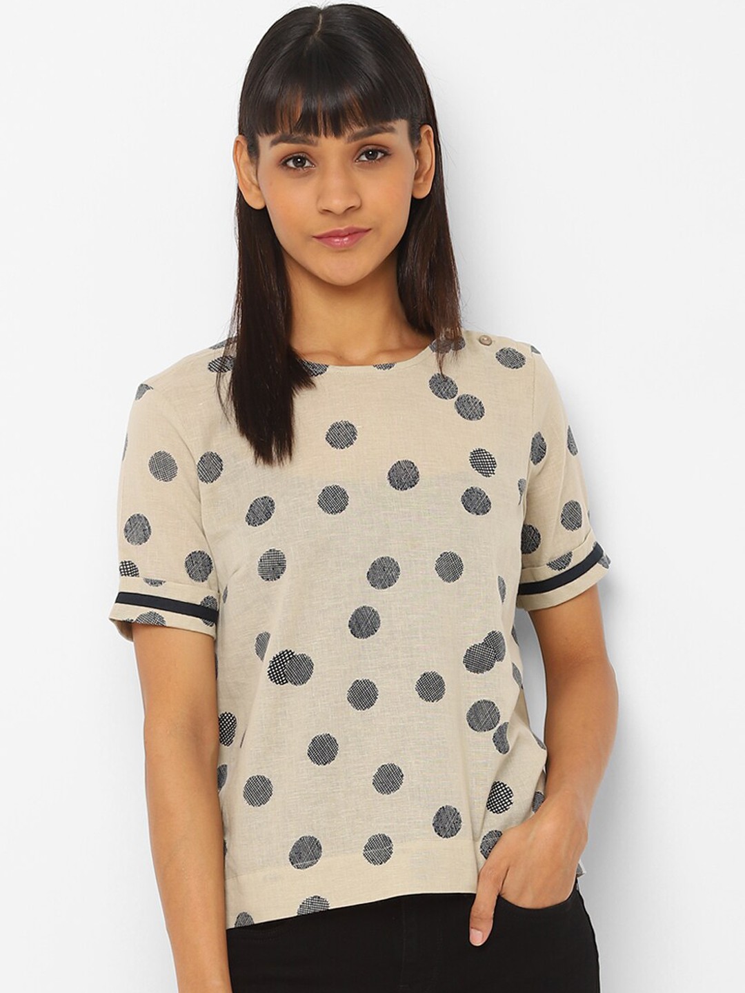 

Allen Solly Woman Women Beige Printed Pure Cotton Top