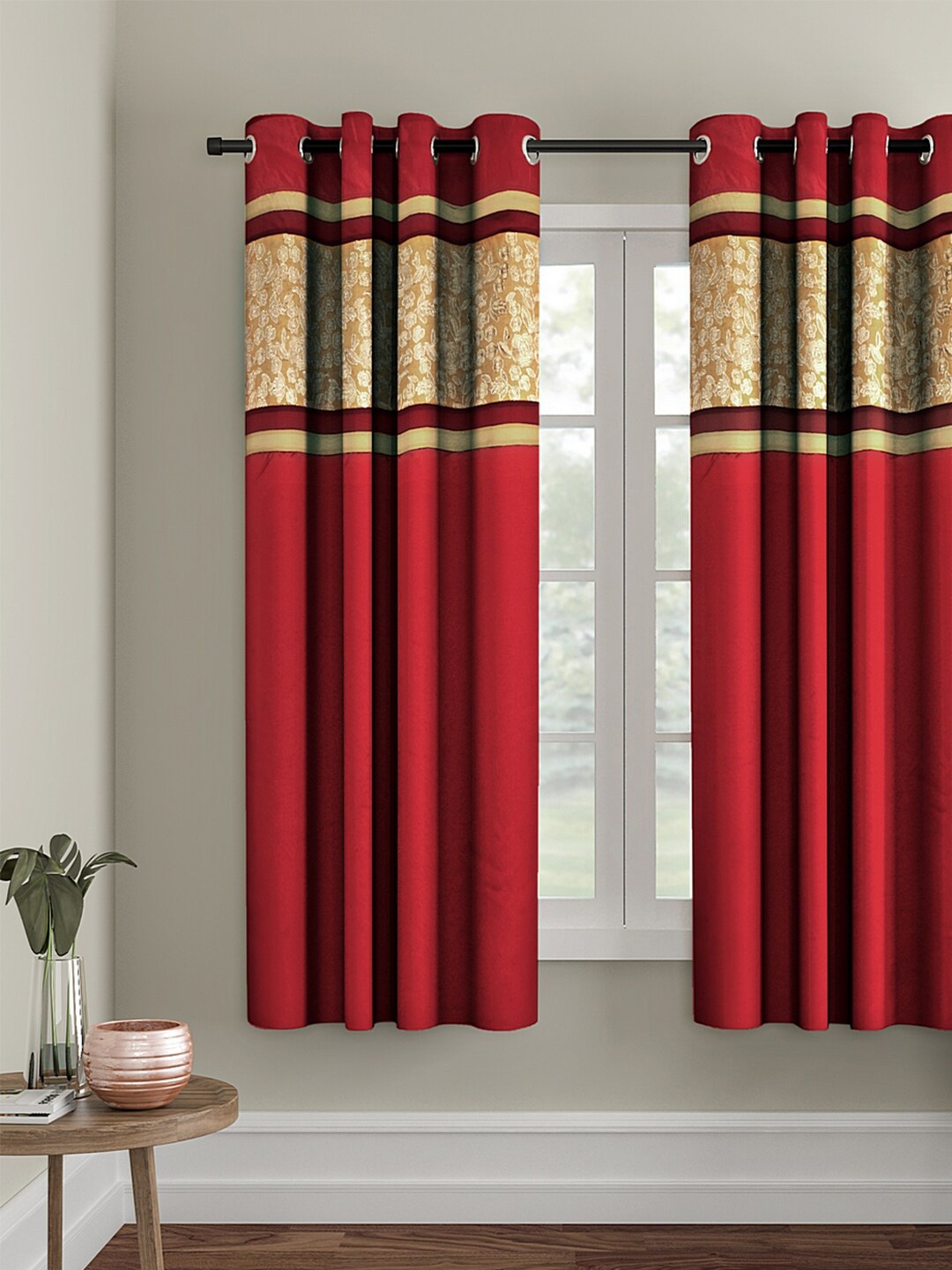 

eyda Red & Brown Single Room Darkening Window Curtain