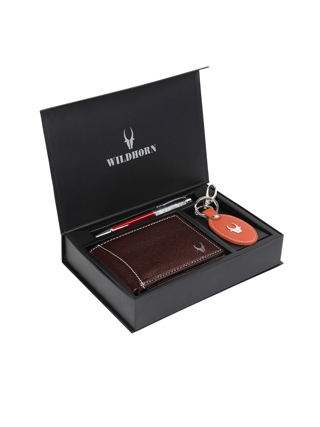 

WildHorn Men Brown & Orange RFID Protected Genuine Leather Wallet & Pen Accessory Gift Set