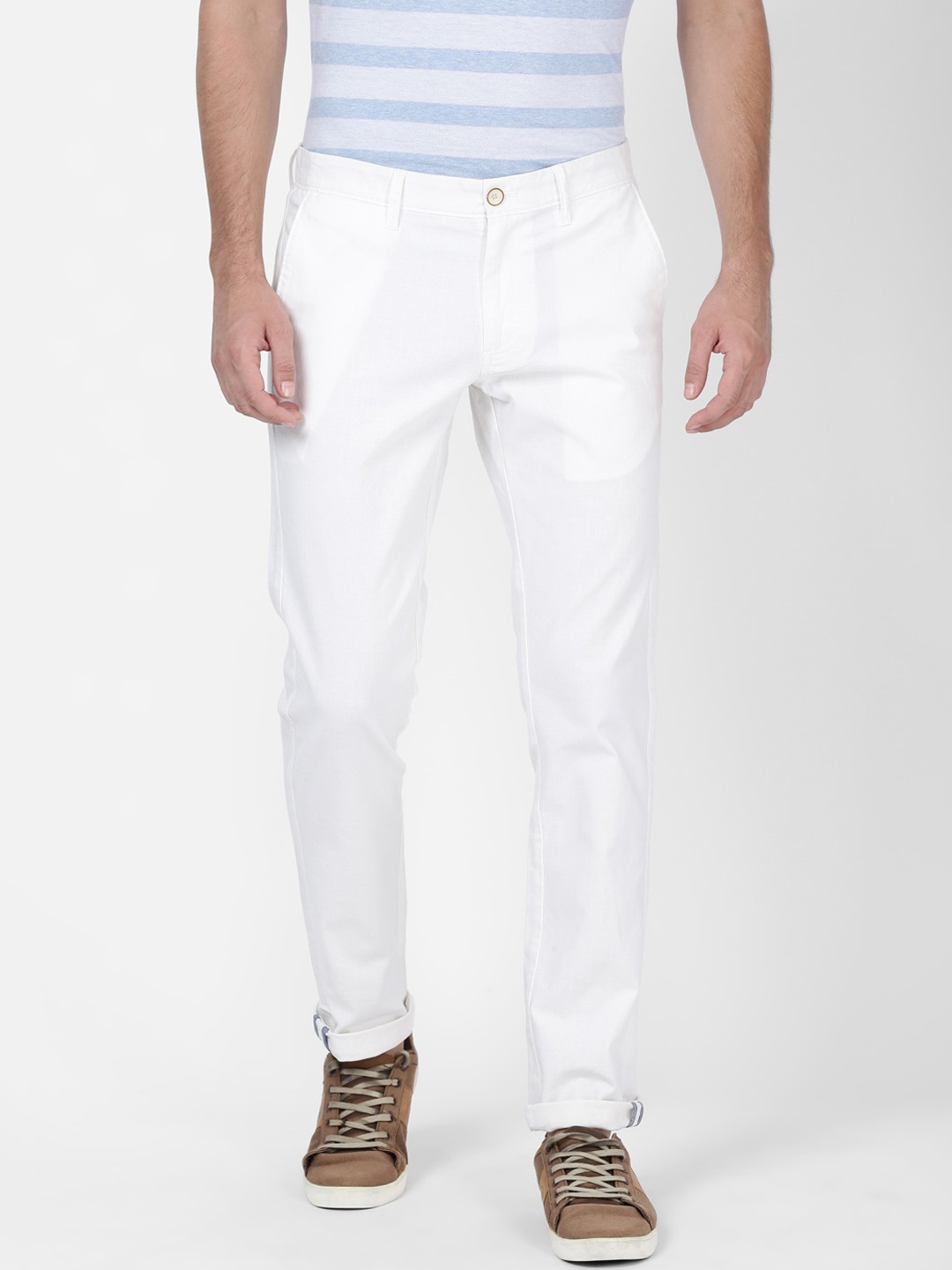 

t-base Men White Tapered Fit Solid Chinos