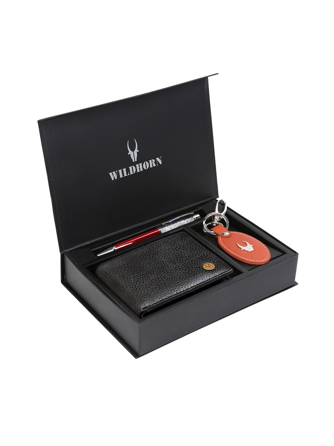 

WildHorn Men Black & Orange RFID Protected Genuine Leather Wallet & Pen Accessory Gift Set