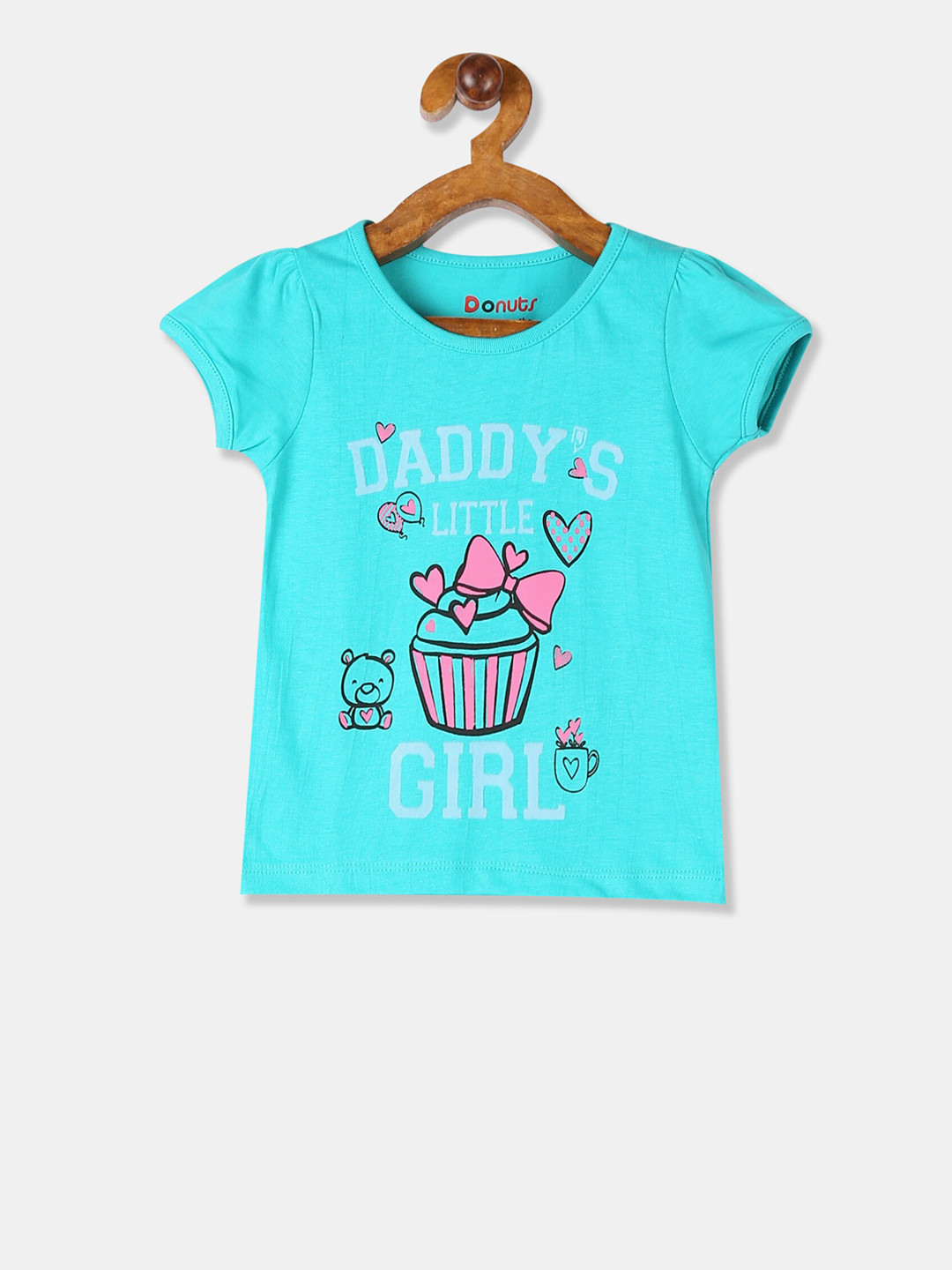 

Donuts Girls Blue Printed Round Neck Pure Cotton T-shirt
