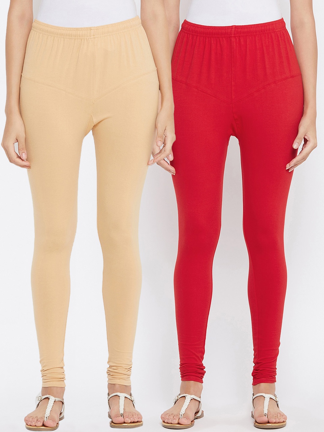 

Tulsattva Women Pack Of 2 Solid Churidar-Length Leggings, Beige
