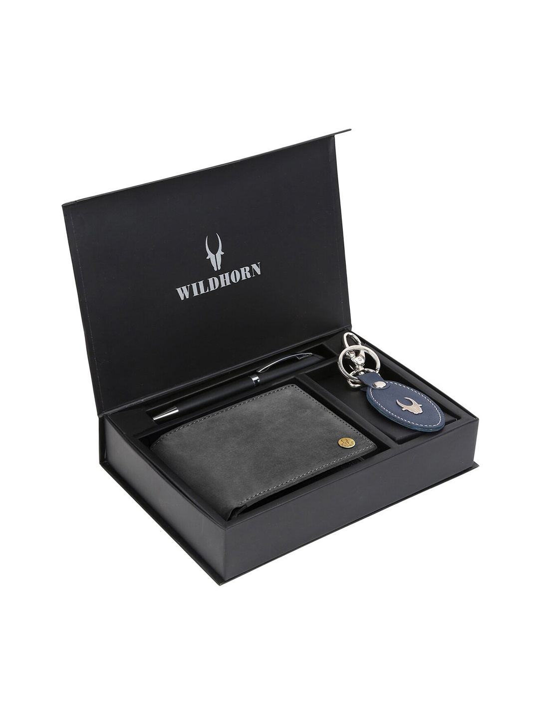 

WildHorn Men RFID Protected Genuine Leather Accessory Gift Set, Grey
