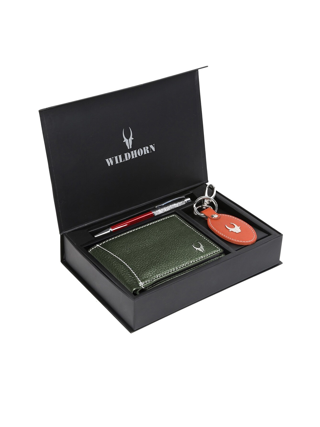 

WildHorn Men RFID Protected Genuine Leather Accessory Gift Set, Green