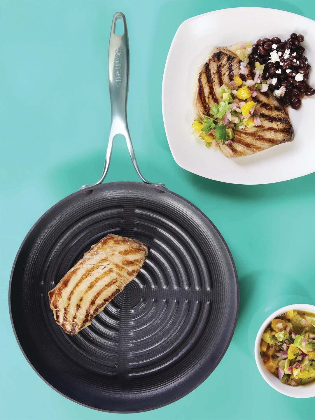 

MEYER Circulon Black & Silver Toned Non Stick Round Grill Pan