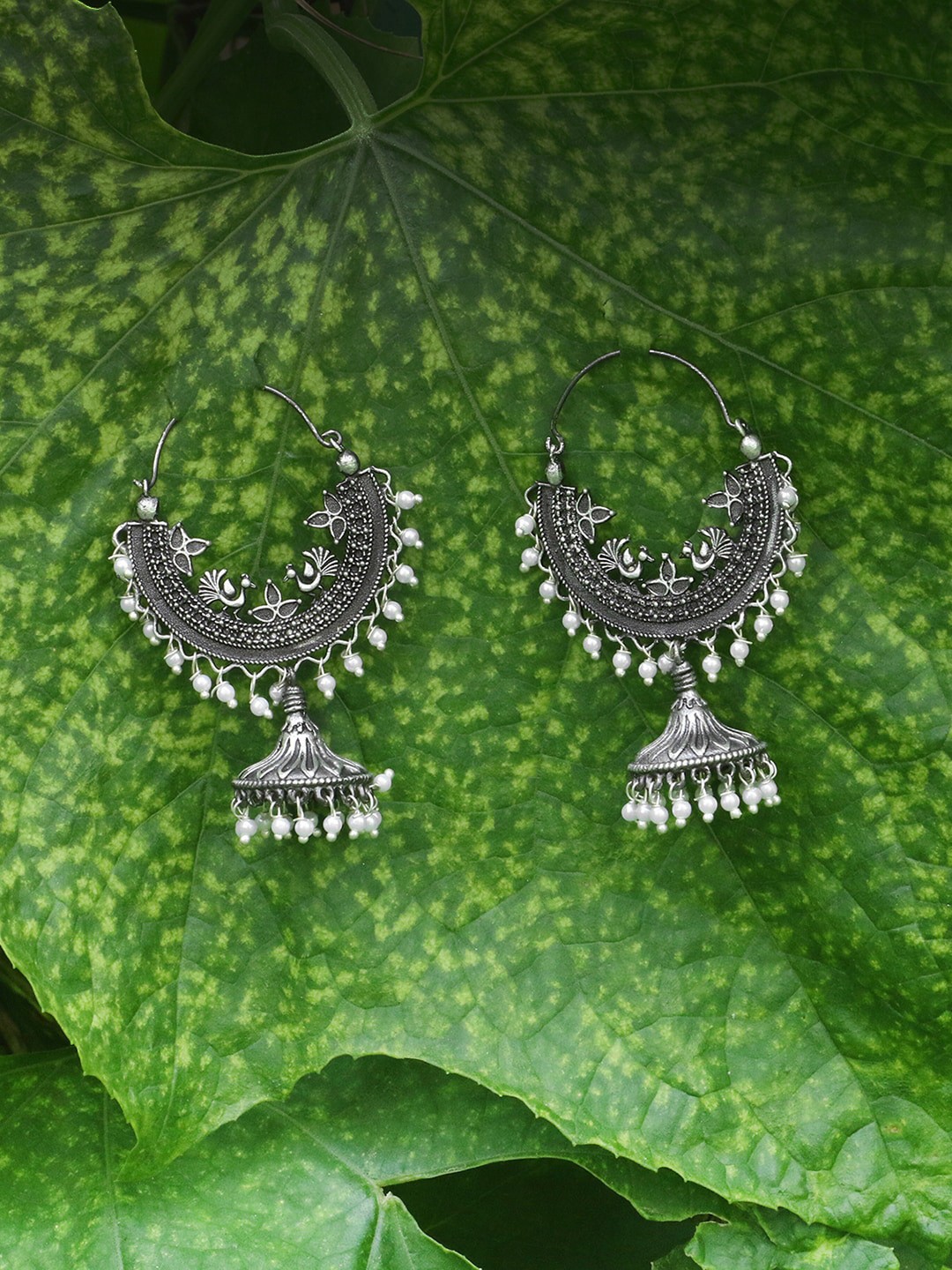 

Adwitiya Collection Silver-Plated Handcrafted Classic Jhumkas