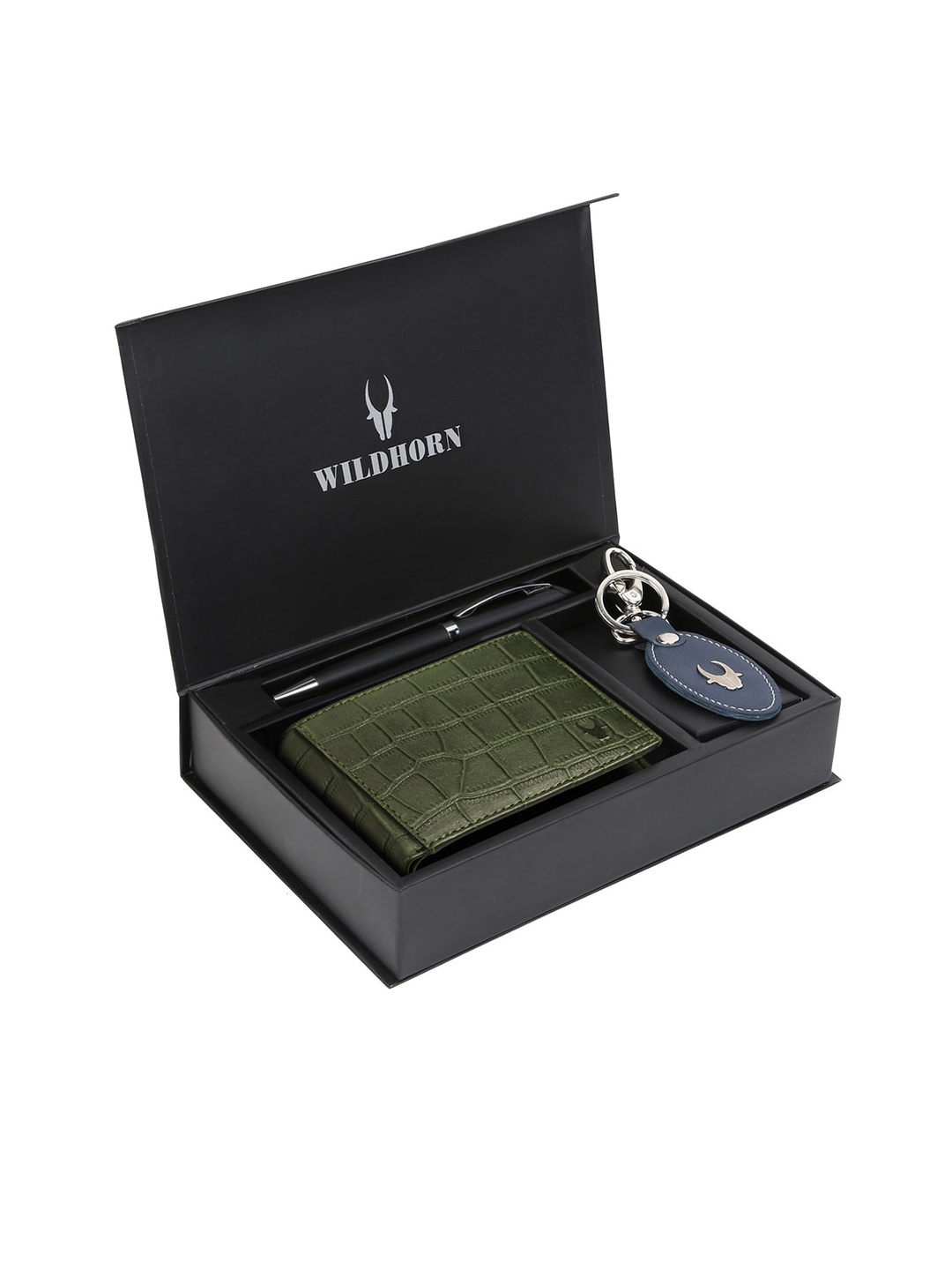 WildHorn Men RFID Protected Genuine Leather Accessory Gift Set, Green