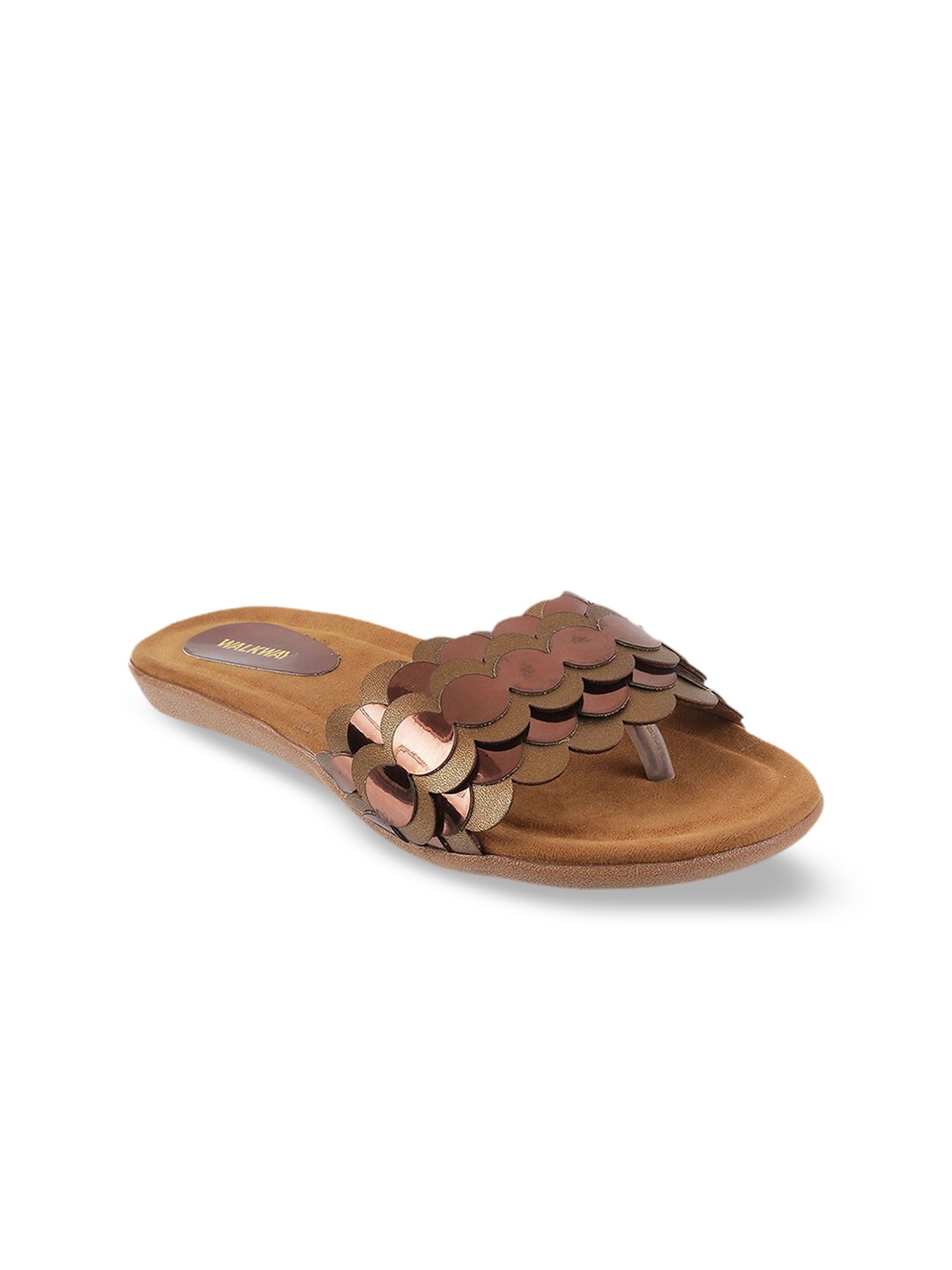 

WALKWAY by Metro Women Bronze-Toned Embellished Open Toe Flats