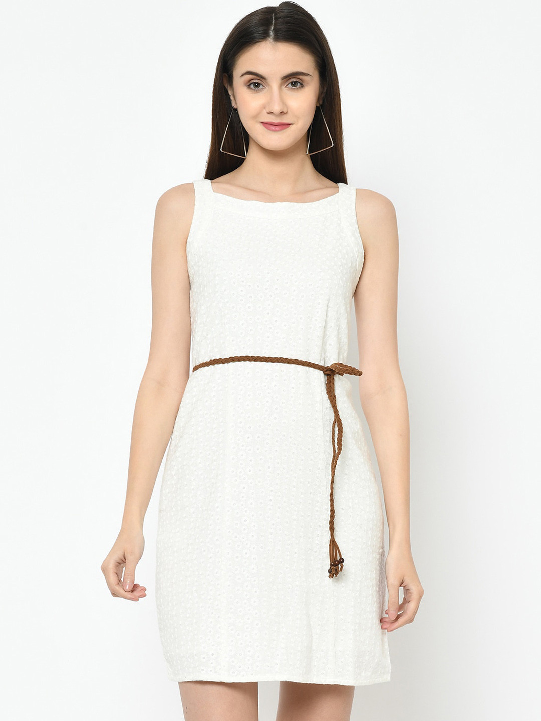 

Latin Quarters Women White Floral Embroidered Sheath Dress