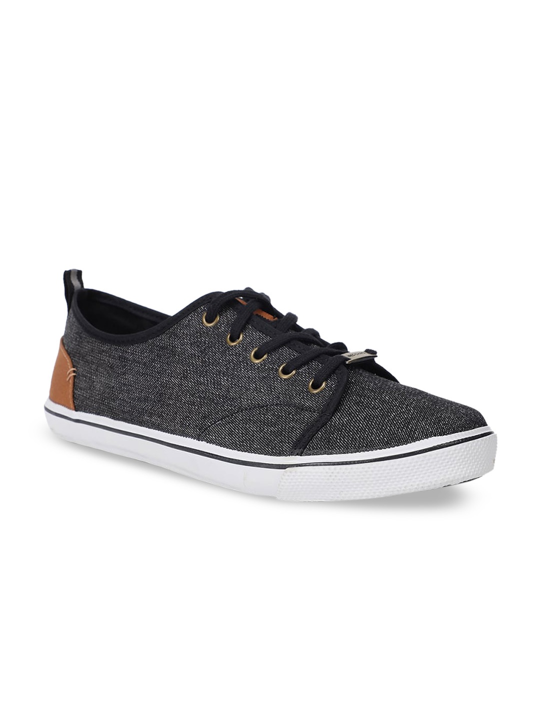 North Star Men Black Denim Woven Design Sneakers
