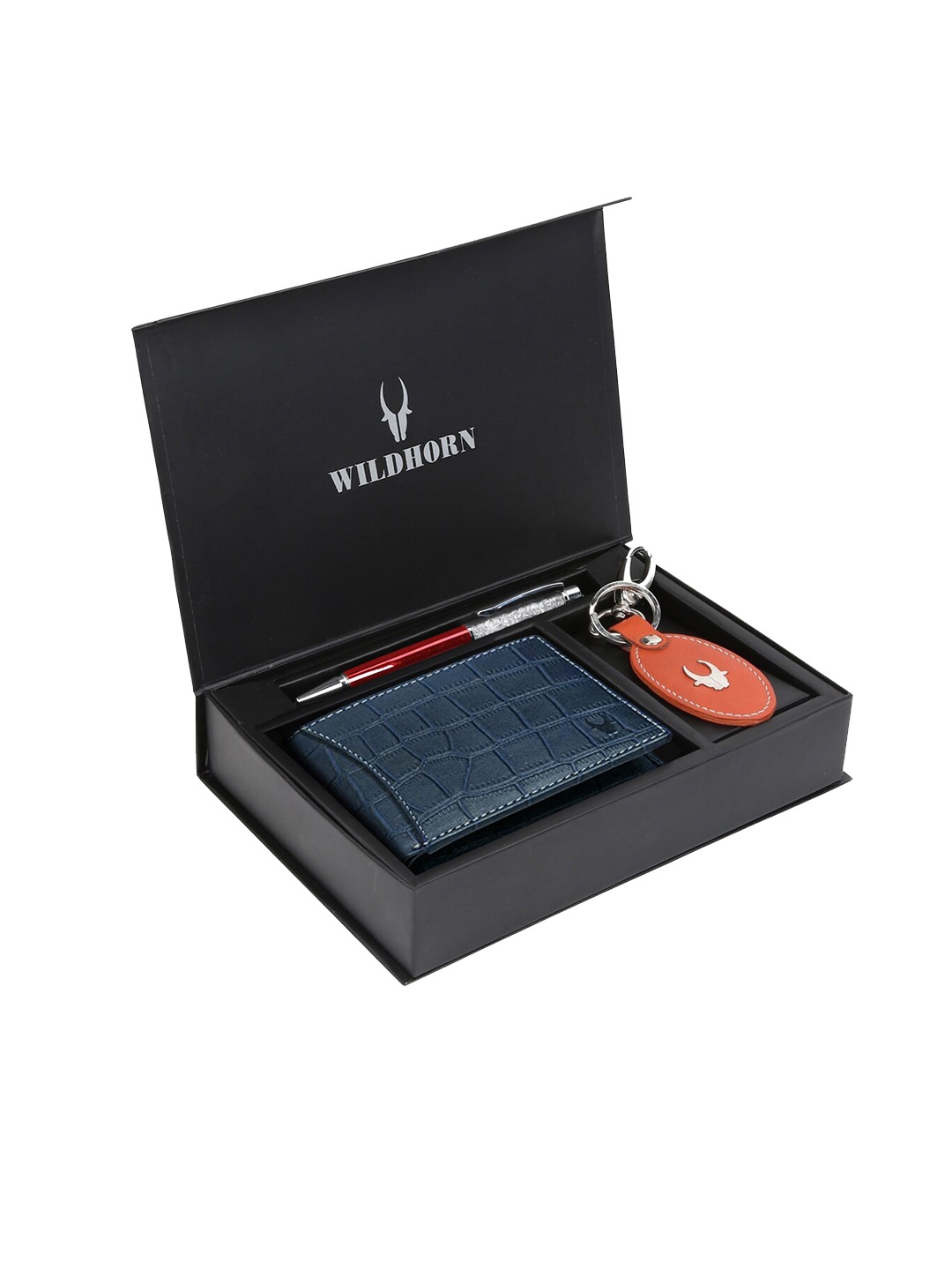 

WildHorn Men Blue & Orange RFID Protected Genuine Leather Accessory Gift Set