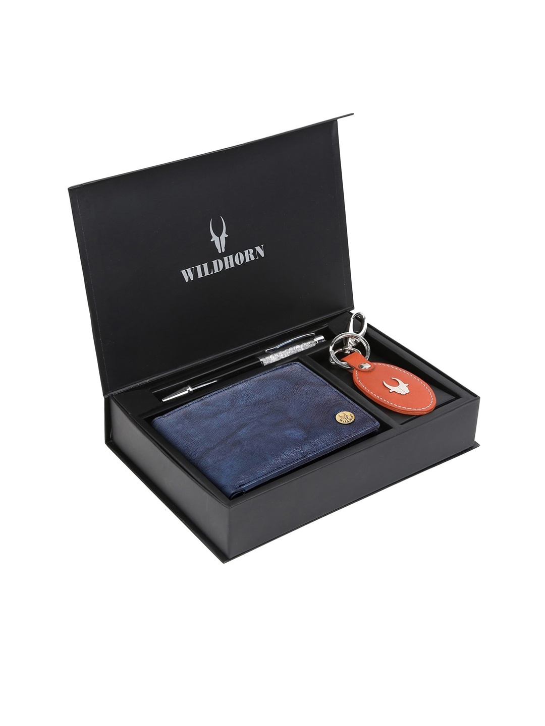 

WildHorn Men Blue & Orange RFID Protected Genuine Leather Accessory Gift Set