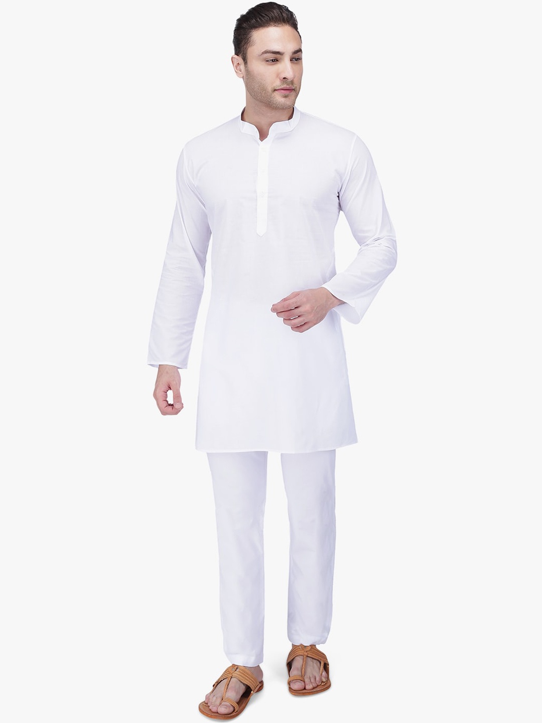 

RAJUBHAI HARGOVINDAS Men White Solid Kurta with Pyjamas
