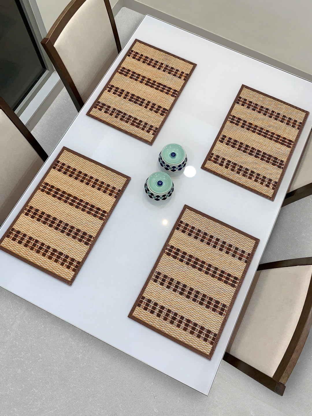 

HOKIPO Set Of 4 Brown & Beige Reversible Bamboo Table Placemats