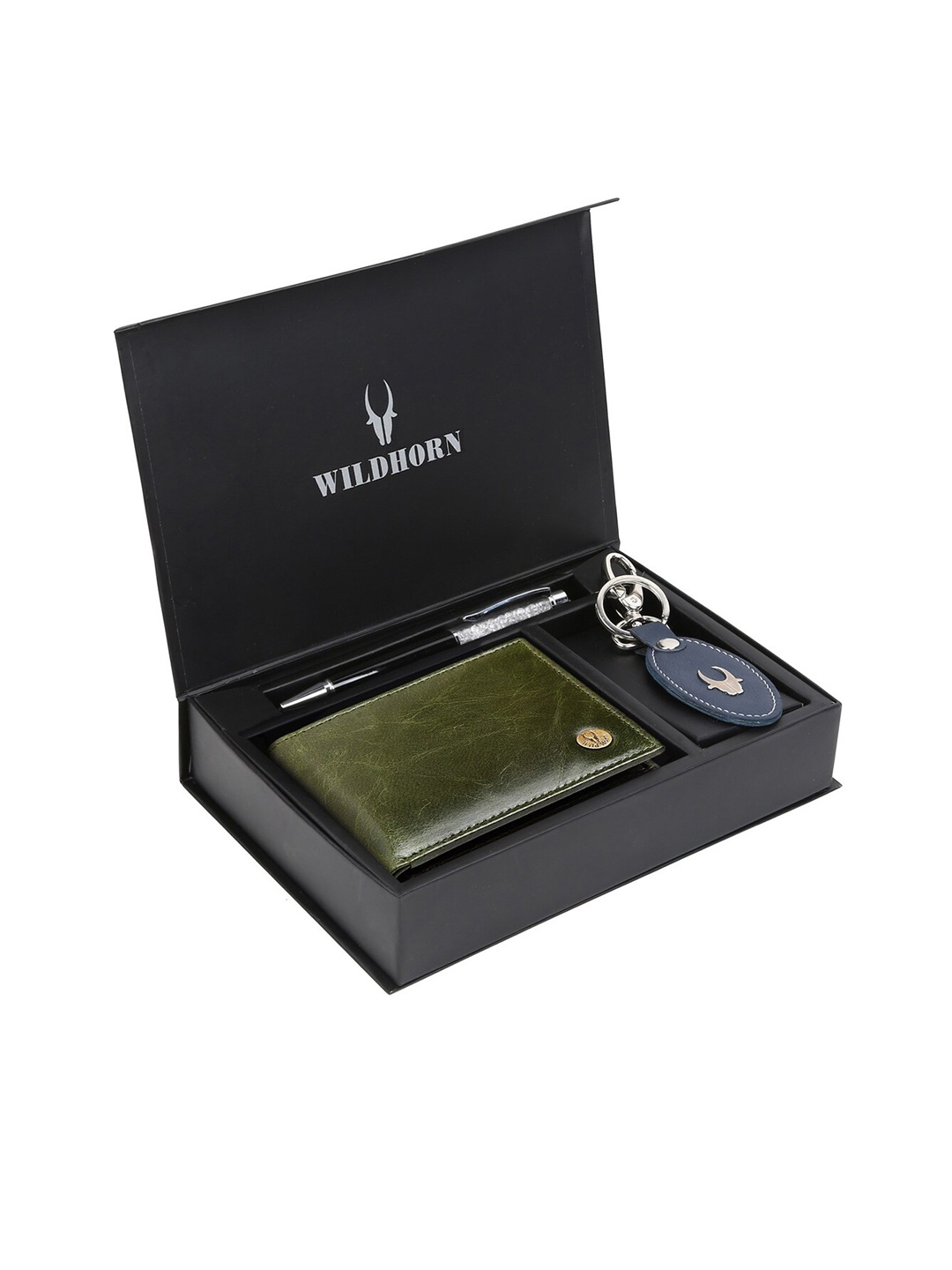 

WildHorn Men Green & Blue RFID Protected Genuine Leather Wallet & Pen Accessory Gift Set