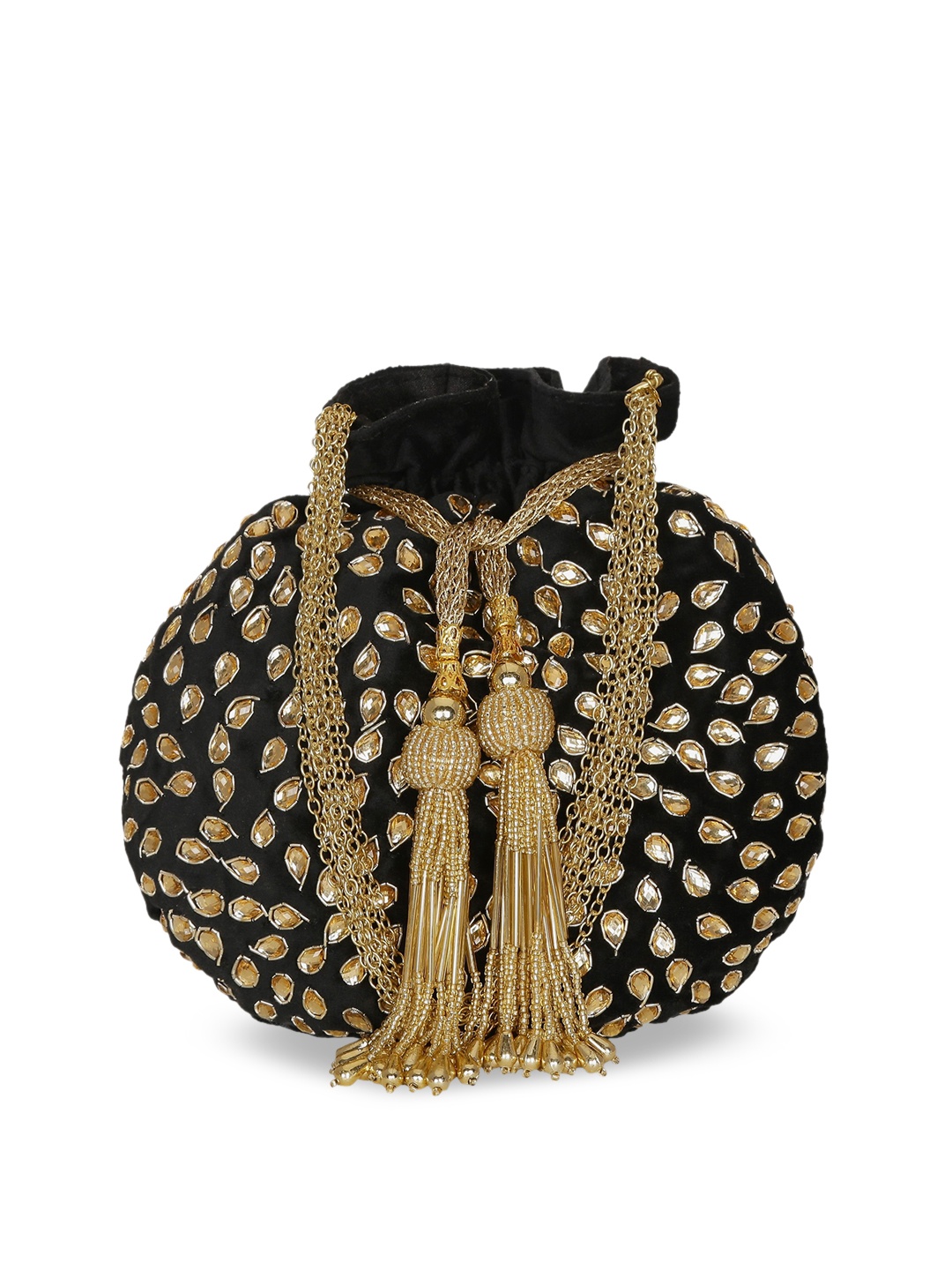 

Tarini Nirula Black & Gold-Toned Embellished Suede Sling Bag