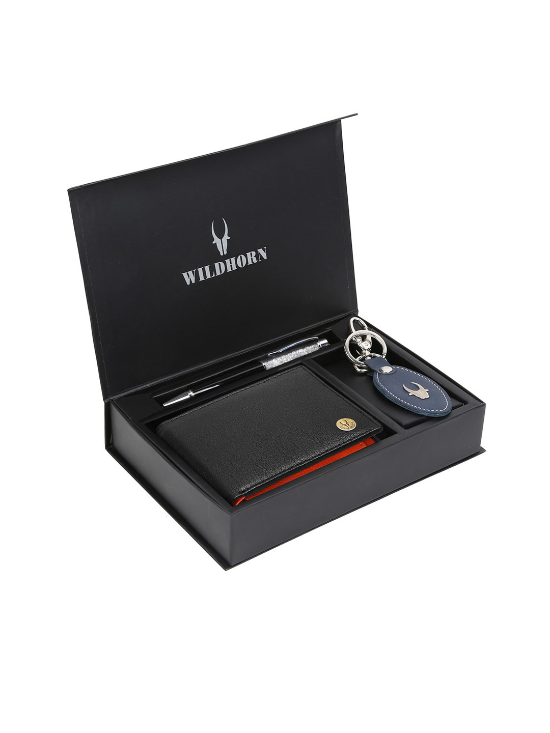 

WildHorn Men Black & Blue RFID Protected Genuine Leather Wallet & Pen Accessory Gift Set