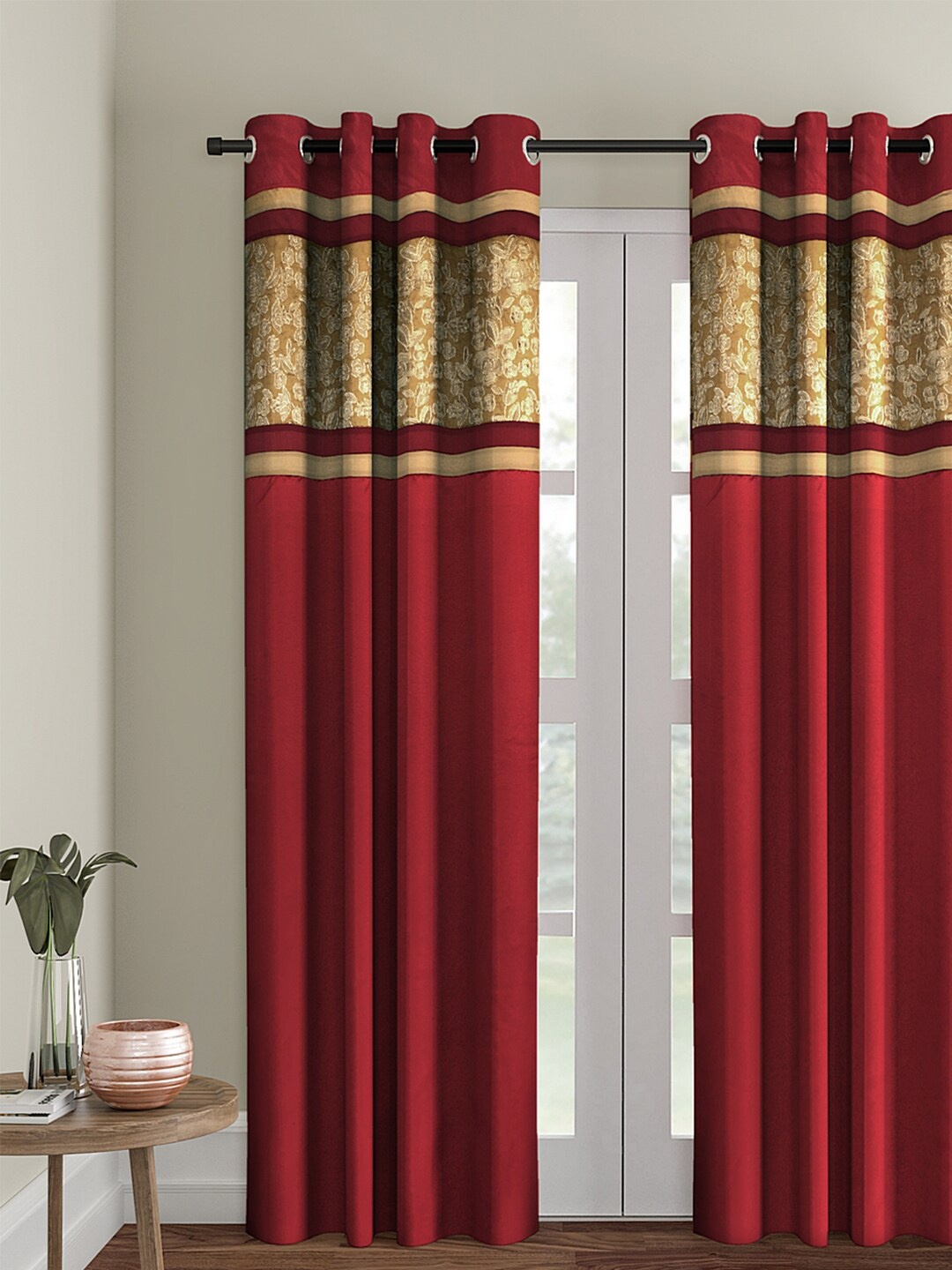 

eyda Red & Brown Single Room Darkening Door Curtain