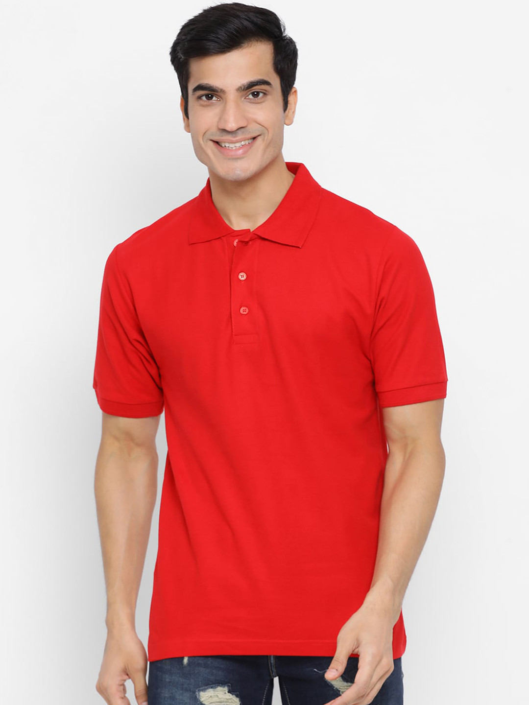 

YOLOCLAN Men Red Solid Polo Collar T-shirt