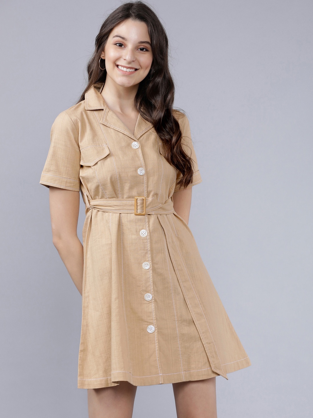 

Tokyo Talkies Women Beige Solid Shirt Dress