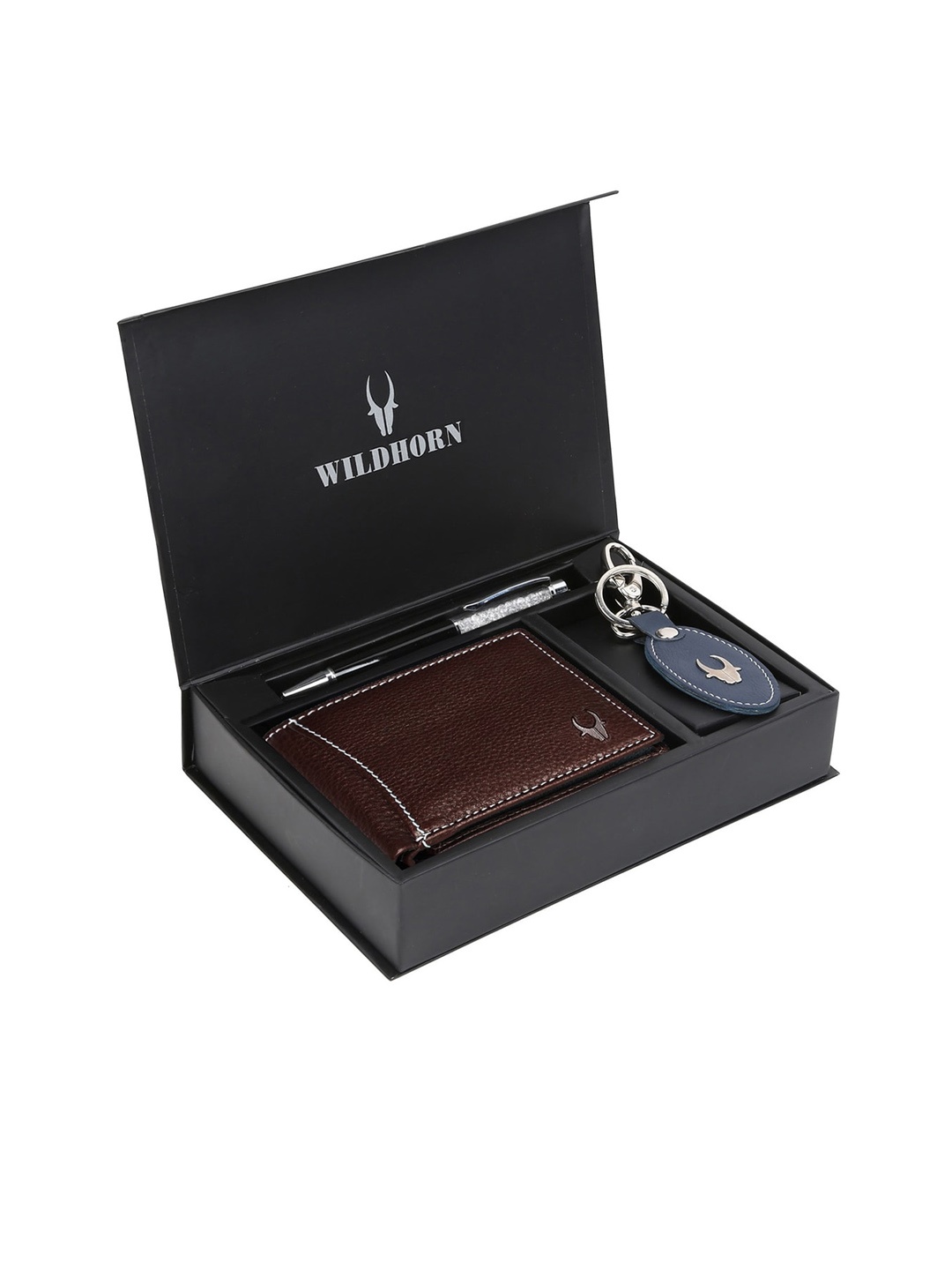 

WildHorn Men Brown & Blue RFID Protected Genuine Leather Accessory Gift Set