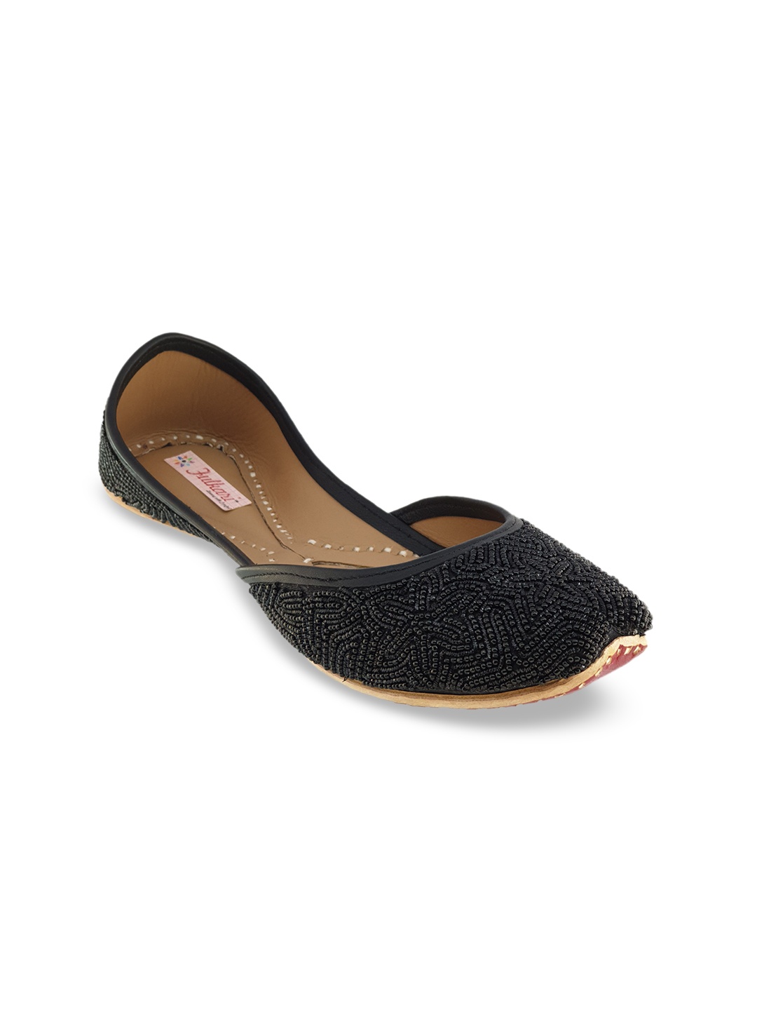 

Fulkari Women Black Embellished Leather Mojaris