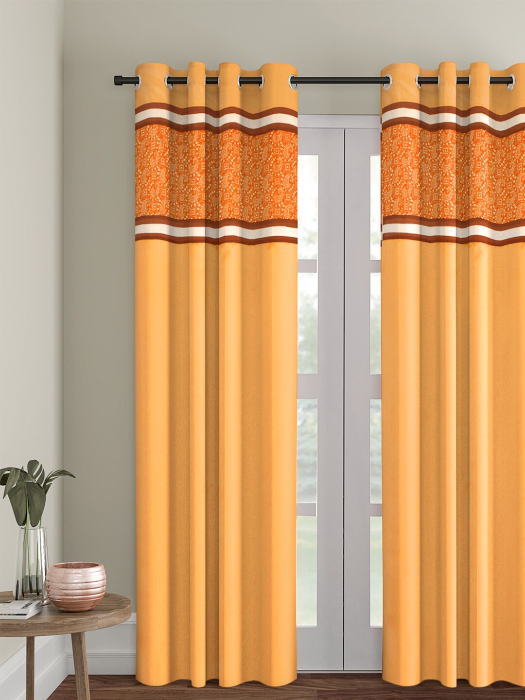 

eyda Orange & Brown Single Room Darkening Door Curtain