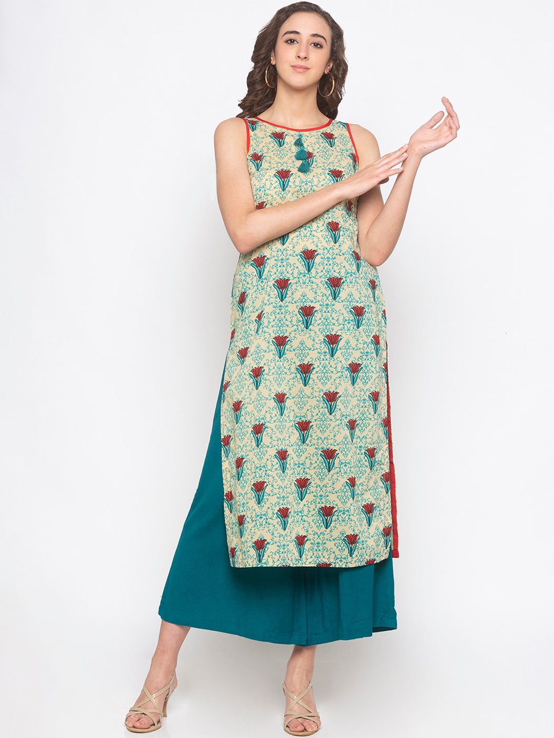 

Globus Women Yellow & Green Printed Straight Kurta