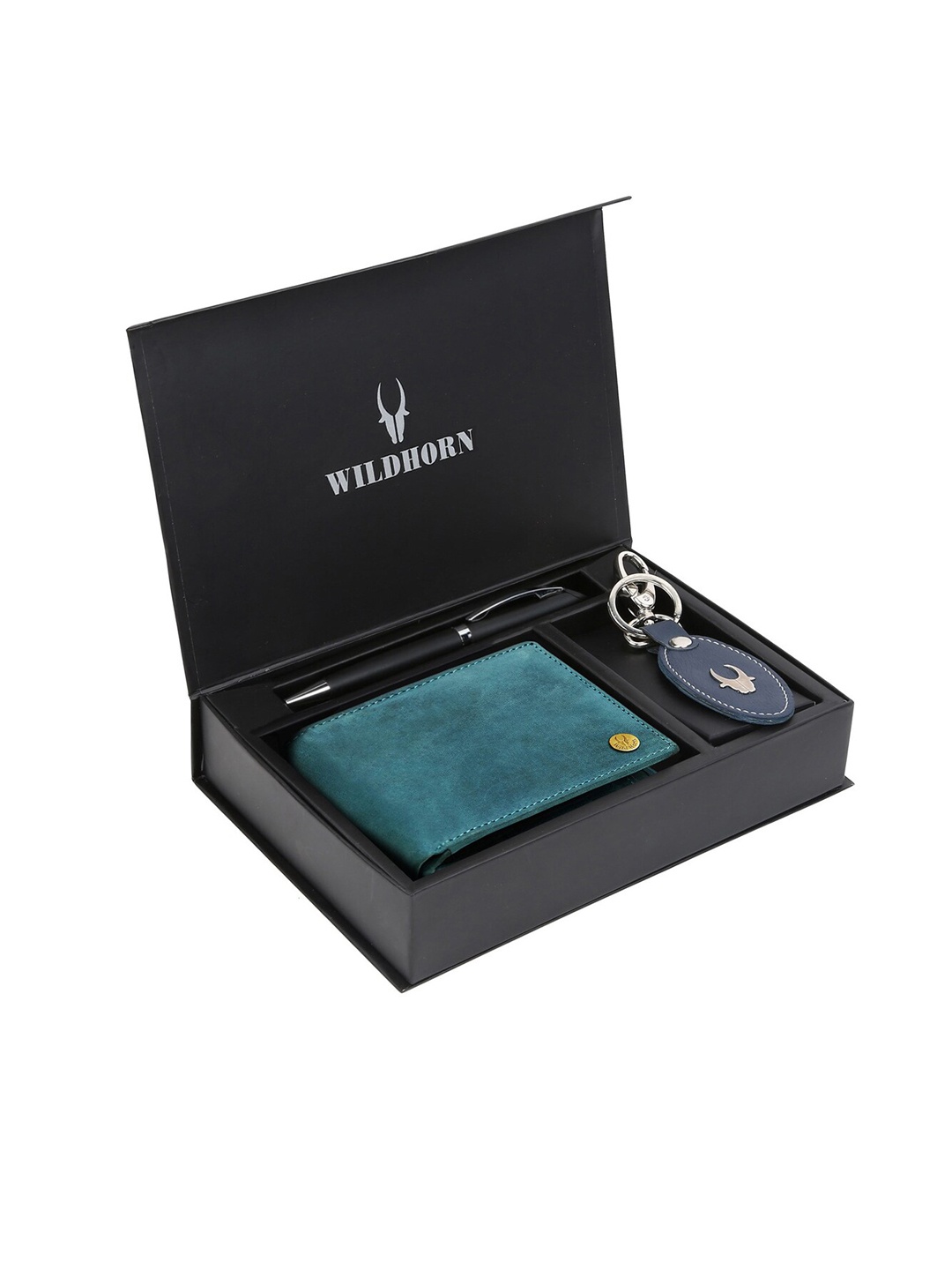 

WildHorn Men Teal Green & Blue RFID Protected Genuine Leather Accessory Gift Set
