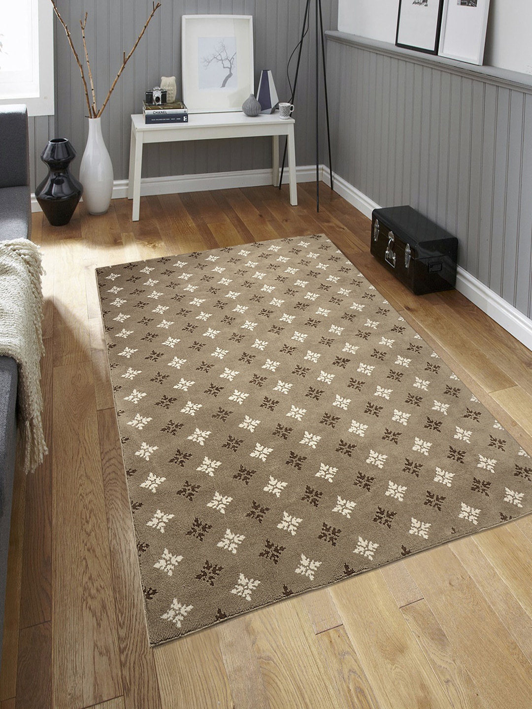 

Saral Home Beige & Brown Floral Anti-Skid Carpet