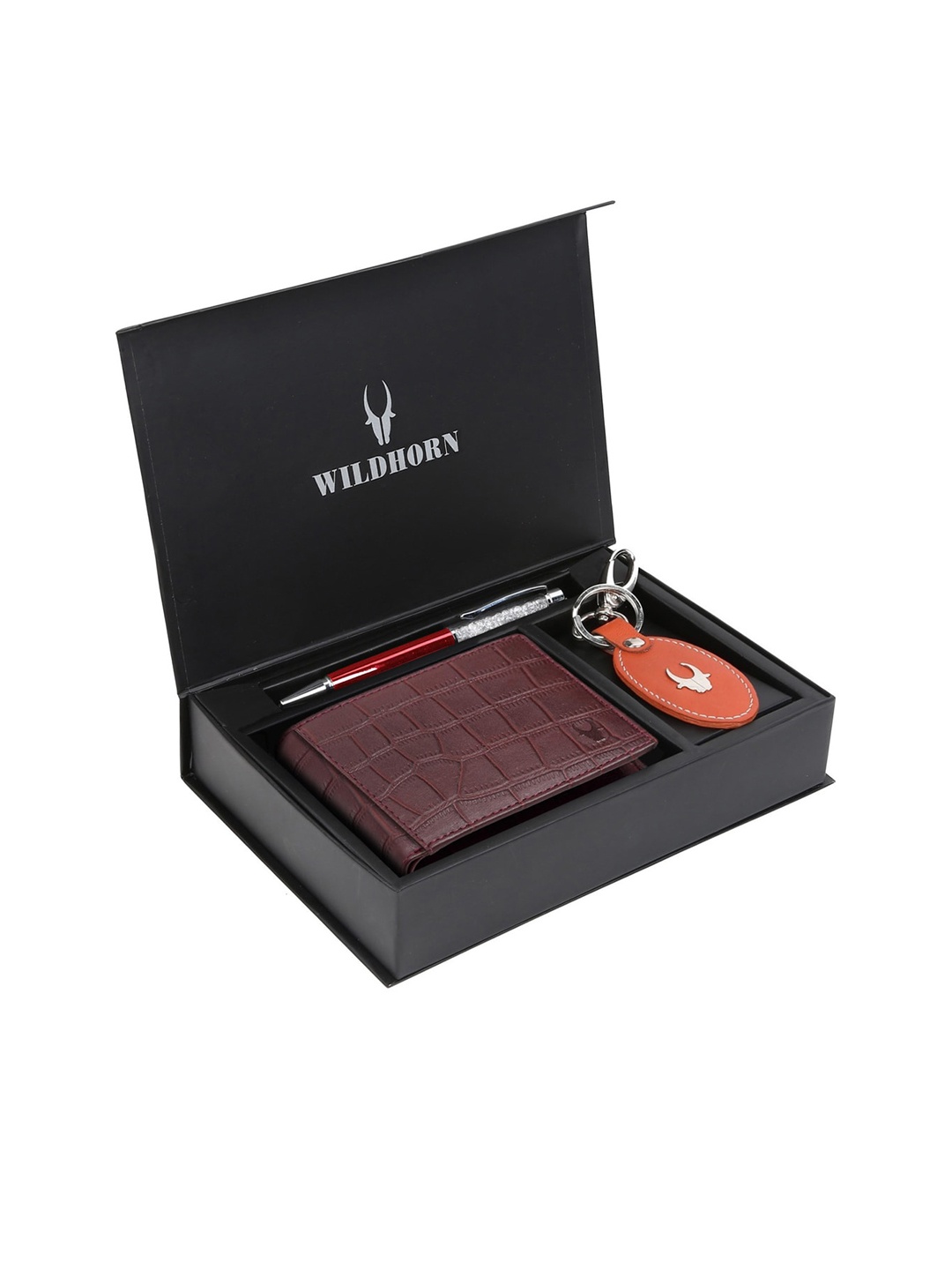 WildHorn Men RFID Protected Genuine Leather Accessory Gift Set, Brown