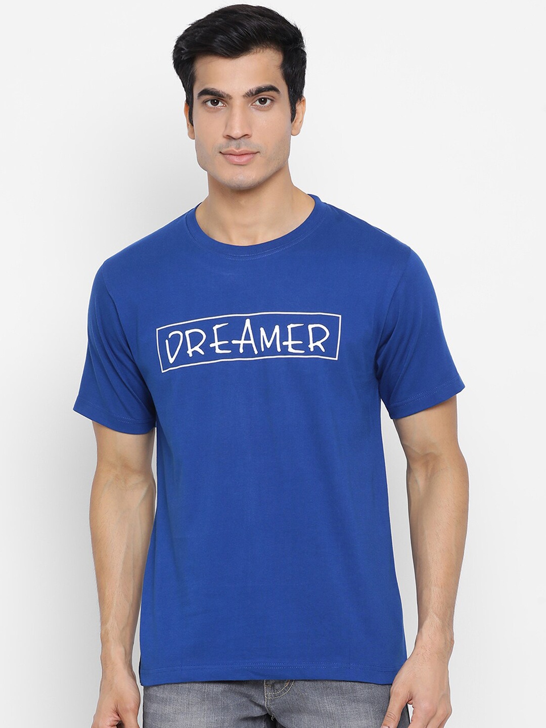 

YOLOCLAN Men Blue Dreamer Printed Round Neck Pure Cotton T-shirt