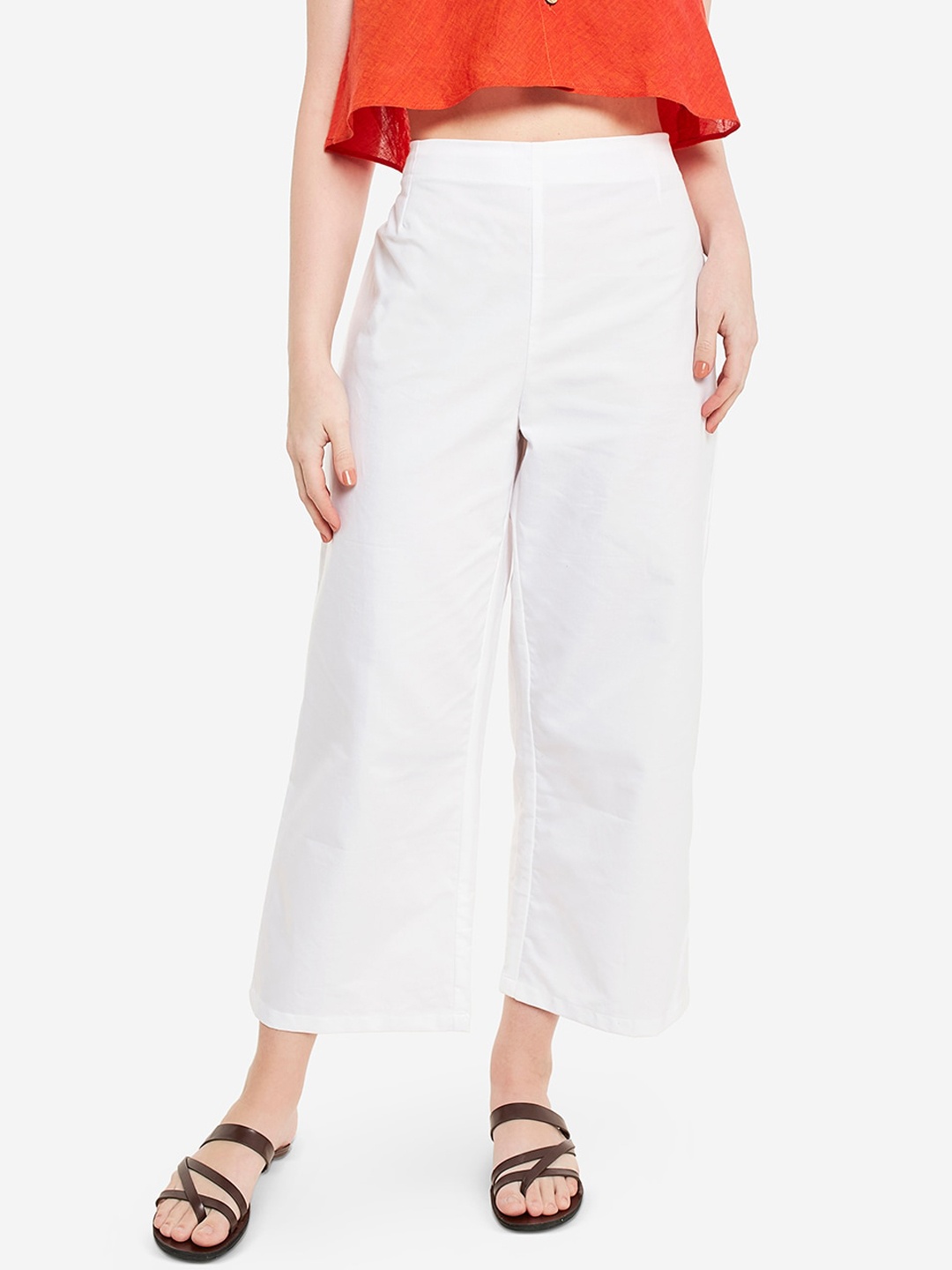 

Desi Weavess Women White Regular Fit Solid Culottes