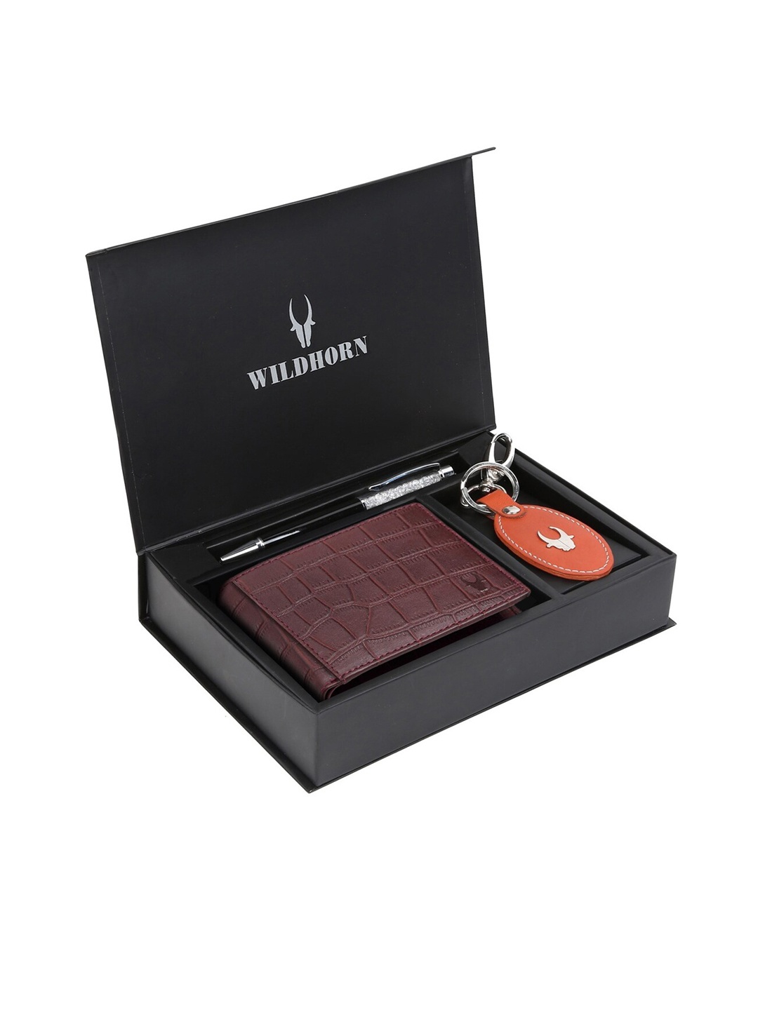 WildHorn Men RFID Protected Genuine Leather Accessory Gift Set, Brown