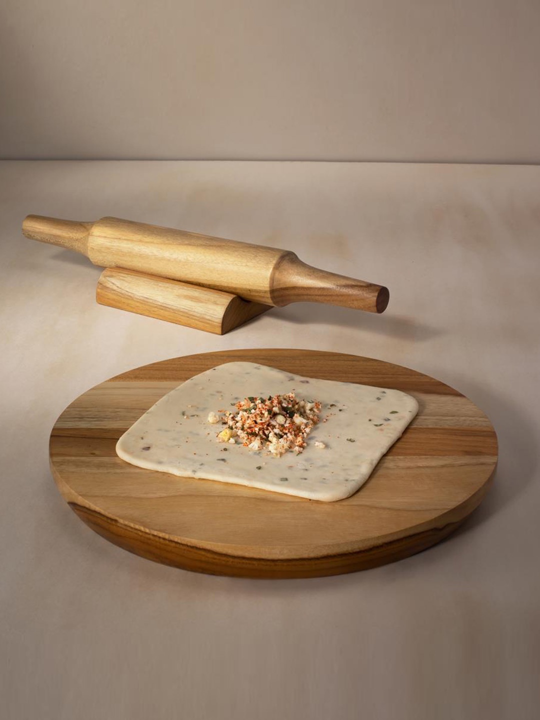 

ellementry Brown & Beige Solid Teak Wood Chakla & Belan Set