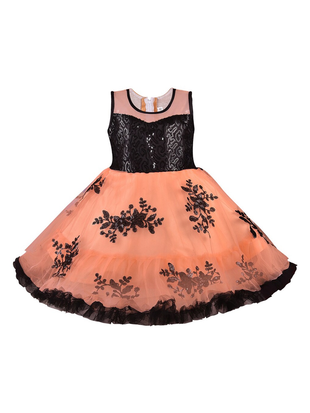 

Wish Karo Girls Peach-Coloured & Black Embellished Fit and Flare Dress