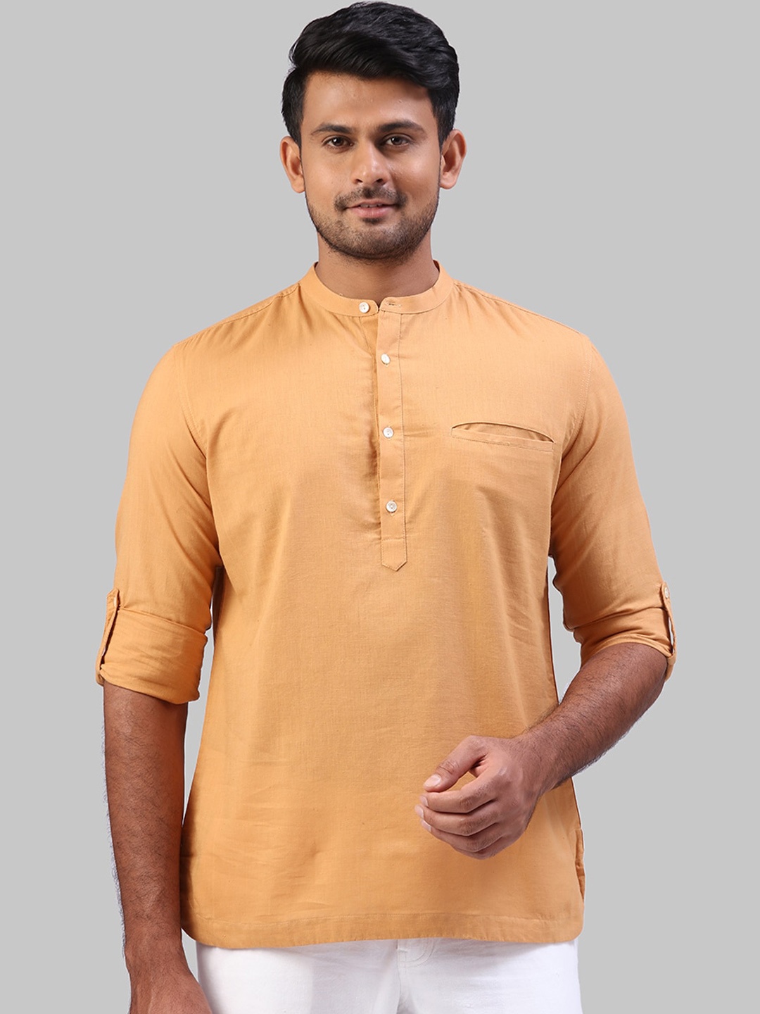 Raymond Men Orange Regular Fit Solid Casual Shirt