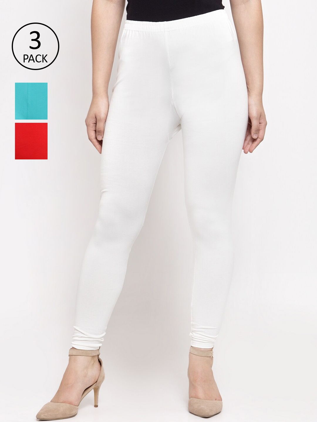 

GRACIT Women Pack Of 3 Solid Leggings, White