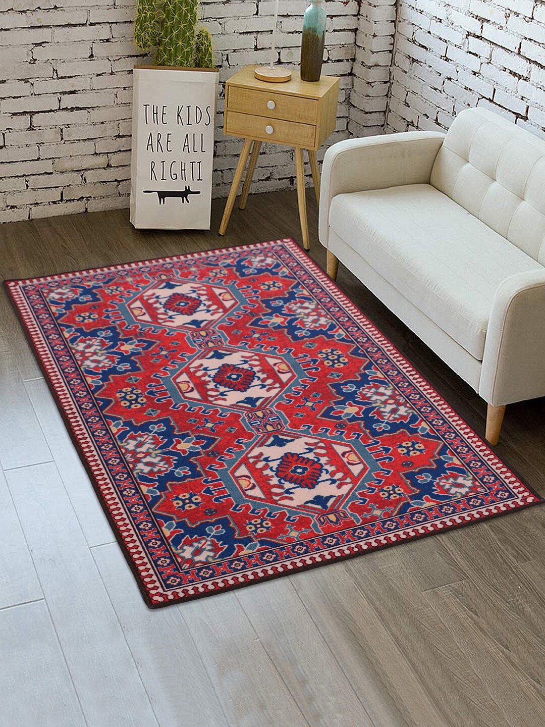 

RUGSMITH Red & Blue Printed Anti-Skid Carpet