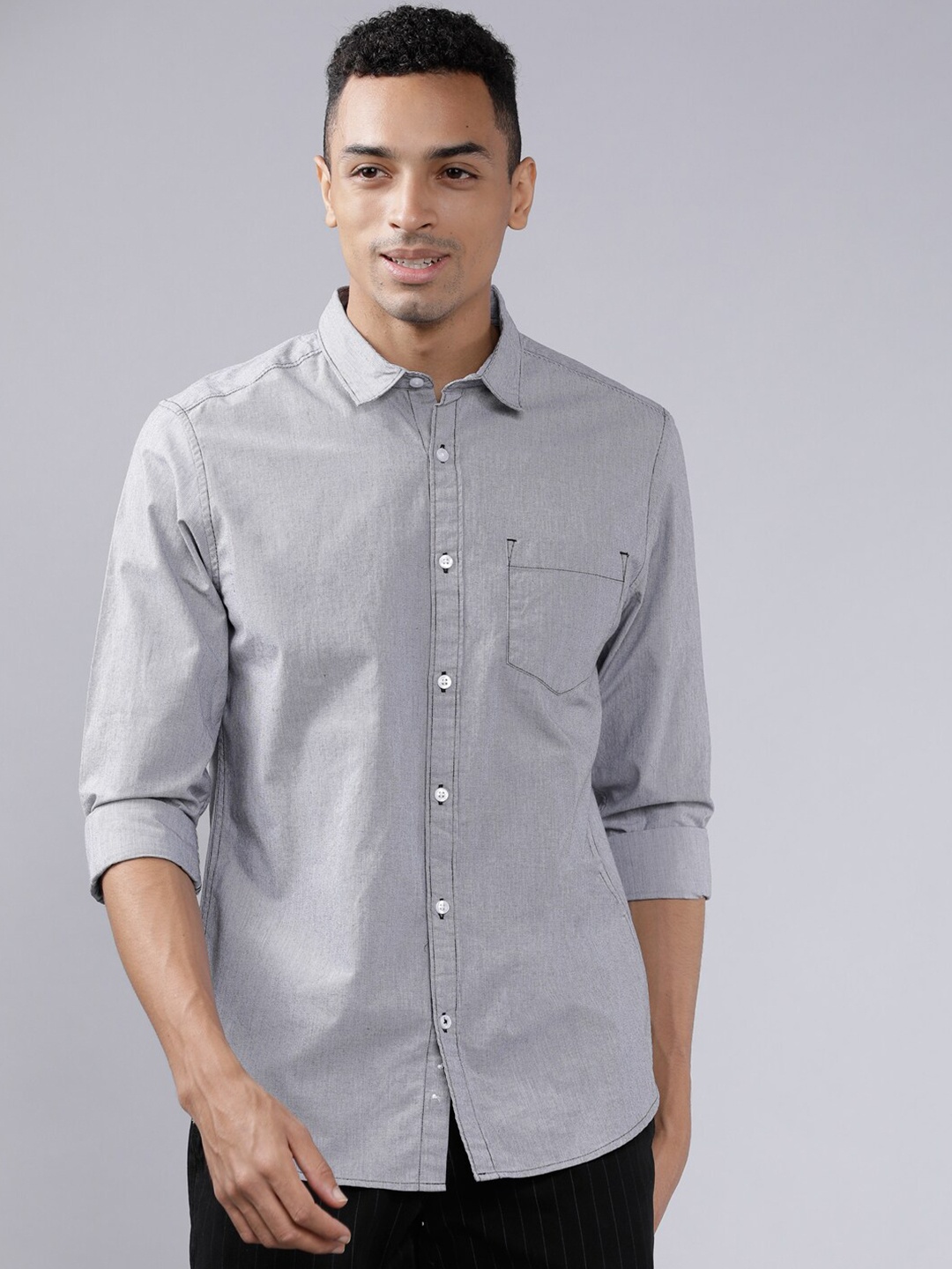 HIGHLANDER Men Grey Slim Fit Solid Casual Shirt
