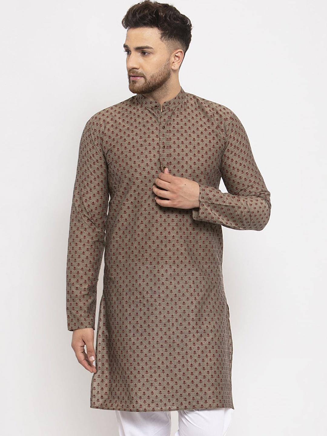 

Jompers Men Brown & Maroon Printed Straight Kurta