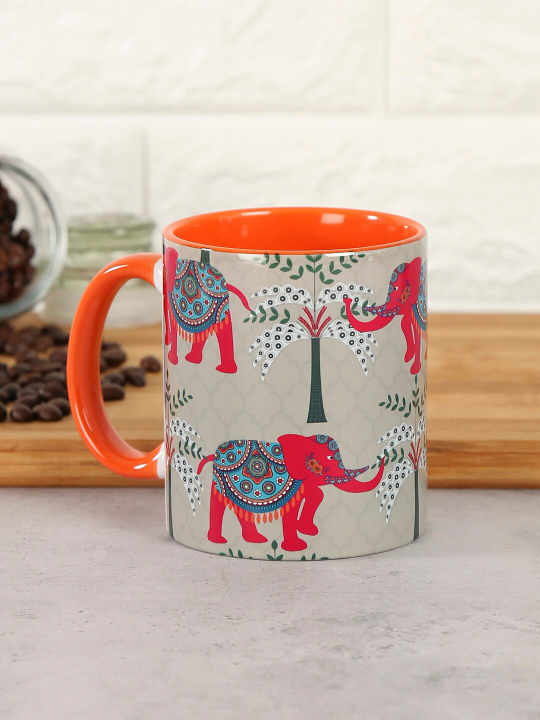 

India Circus by Krsnaa Mehta Beige & Red Elephanta Eclipse Printed Mug