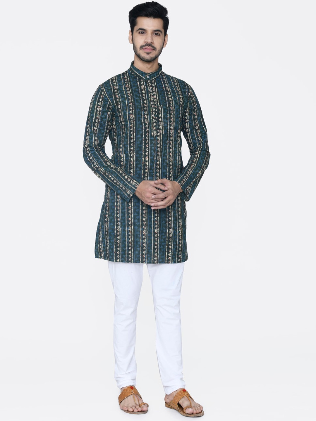 

Wintage Men Teal Green & White Printed Kurta with Pyjamas