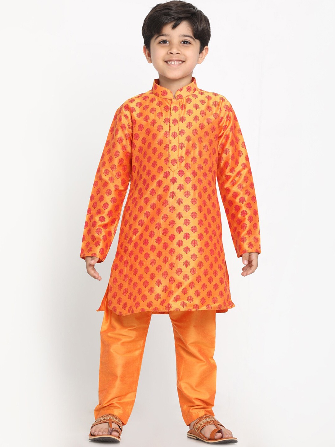 

JBN Creation Boys Orange& Pink Woven Design Kurta with Churidar